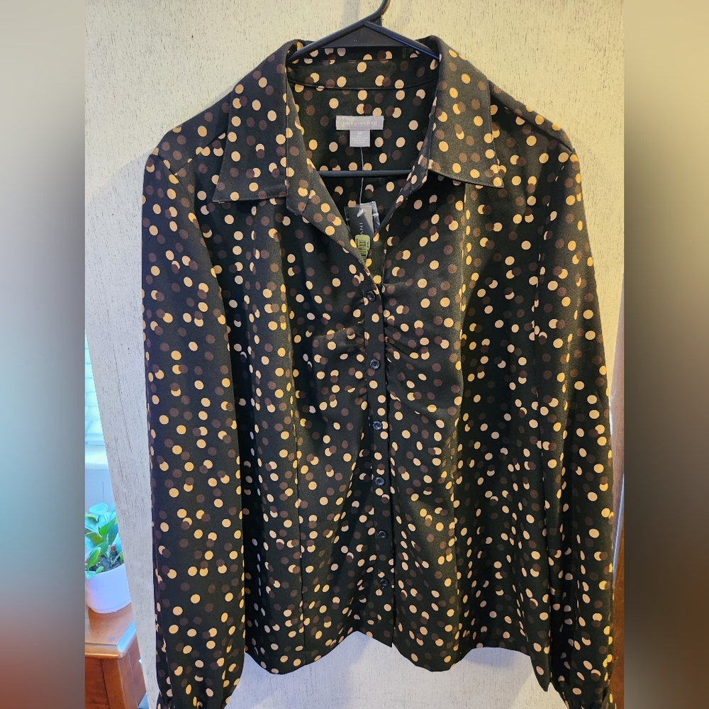 Investments Black and Brown Polka Dot Blouse